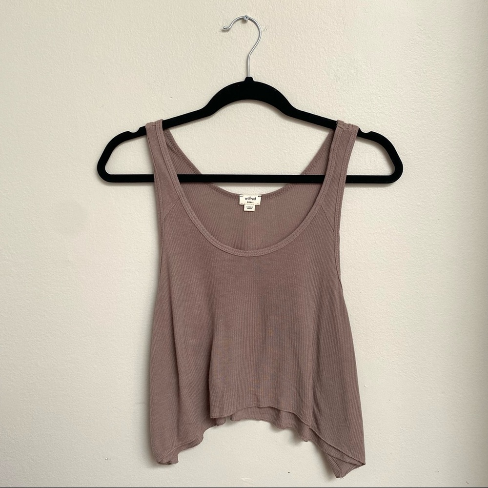 Wilfred Aritzia 100% Modal Flowy Cropped Tank Top Taupe